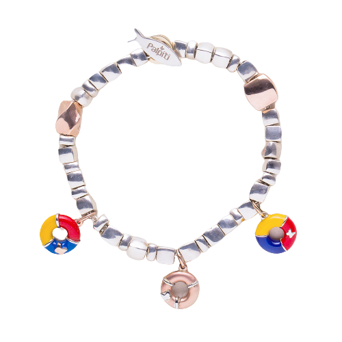Bracciale Tre Salvagenti smalto e Oro — Collezione Città del Vento — Arigiò, gioielli artigianali italiani