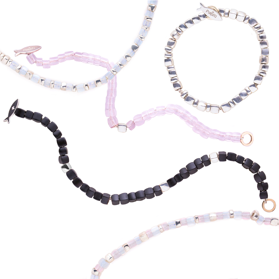 Bracciale Coccole Argento Azzurro Rosa — Collezione Città del Vento — Arigiò, gioielli artigianali italiani