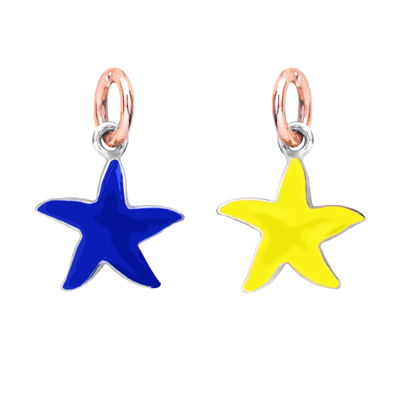 Stellina in argento o oro o in argento oro e smalti.